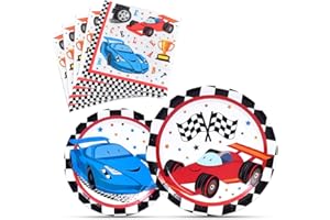 WERNNSAI Race Car Party Supplies - 48PCS Checked Racing Party Plates Napkins Disposable Tableware Set Race Car Birthday Decorations for Boys Birthday Baby Shower Decorations Serves 16 Guests