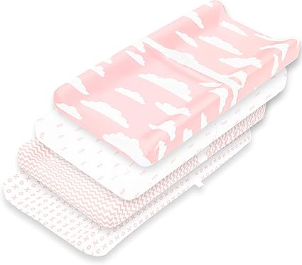 Baebae Goods Housse De Matelas A Langer De Qualite Superieure Pour Bebe 4 Pack Pour Fille 100 Coton Lavable En Machine Housse De Table A Langer Rose Et Blanche Amazon Fr Bebes