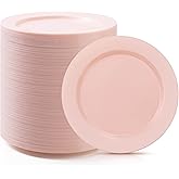 Bestluck 100PCS Pink Plastic Dinner Plates 10inch, Premium Hard Disposable Plates for Party, Wedding