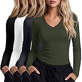 Xaatren 4 Pack Women's Under Scrubs Long Sleeve V Neck Shirts Slim Fit Stretchy Undershirt Basic Casual Tops for Nurse