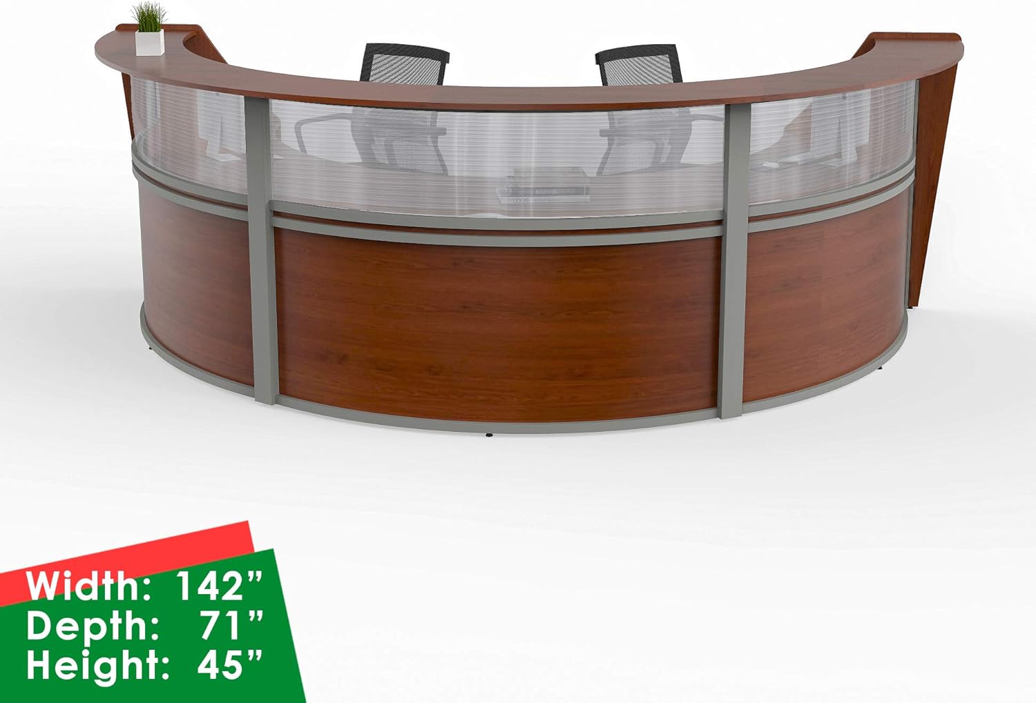 Amazon Com Linea Italia Curved Office Clear Easy To Assembly 3 Panel Reception Desk Counter For Lobby Salon 142 X 71 Cherry Furniture Decor