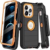 KECAI for iPhone 12 Pro Max Case with Built-in Screen Protector,Belt Clip Holster,Heavy Duty Shockproof Drop Protection Military Grade Full Body Rugged Phone Cover with Kickstand (Black Orange)
