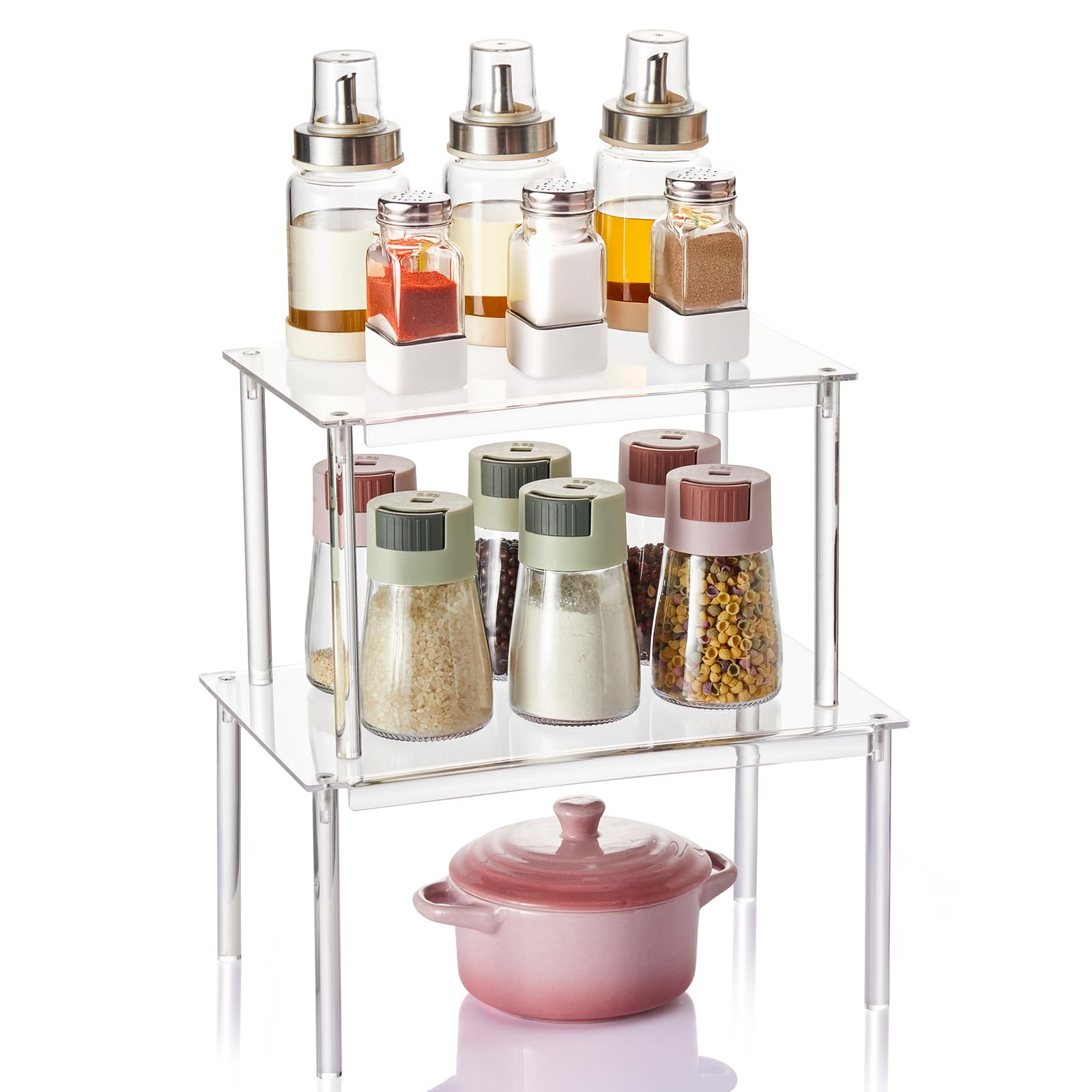 Photo 1 of **USED/DAMAGED** Nuoex Clear Acrylic Cabinet Organizer Shelf, Set of 2 Spice Rack Organizer for Kitchen, Countertop Desk Organizers Display Riser Shelves, Stackable Kitchen Cabinet Shelf, Pantry Storage