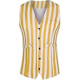 Lars Amadeus Business Vest for Men's Slim Fit V Neck Sleeveless Striped Prints Waistcoat