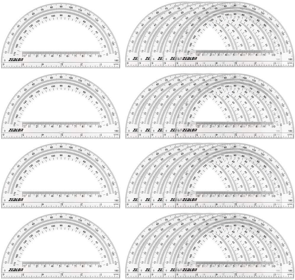 Zealor 24 Pack Plastic Protractors Clear Math Protractor 180 Degrees (6 Inch) : Office Products