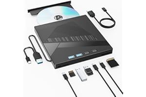 Taopjwr 7-in-1 External CD/DVD Drive for Laptop, USB3.0 Type-C DVD Player Portable CD Disk Drive， Compatible with Latptop PC 