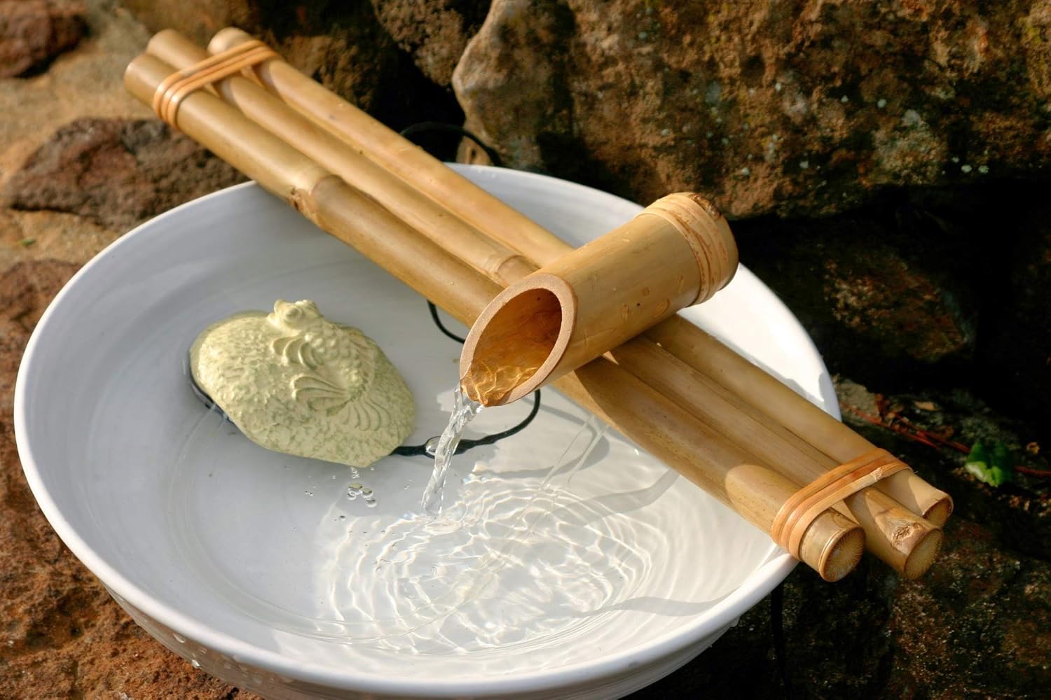 Bamboo Accents Water Fountain & Pump Kit – 18 inch, 3 Arm Style Split-Resistant All Natural Bamboo – DIY Indoor/Outdoor Zen Garden - Fits 15-30 inch Bowl (not Included) : Outdoor Fountain Accessories : Garden & Outdoor