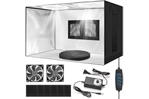 XYKZRA Portable Airbrush Spray Booth with Dual Exhaust Fans,Paint Booth with Adjustable LED Lights & 360°Turntable - Foldable Airbrush Booth for Hobby,Model Painting,Makeup and Art Crafts,Black