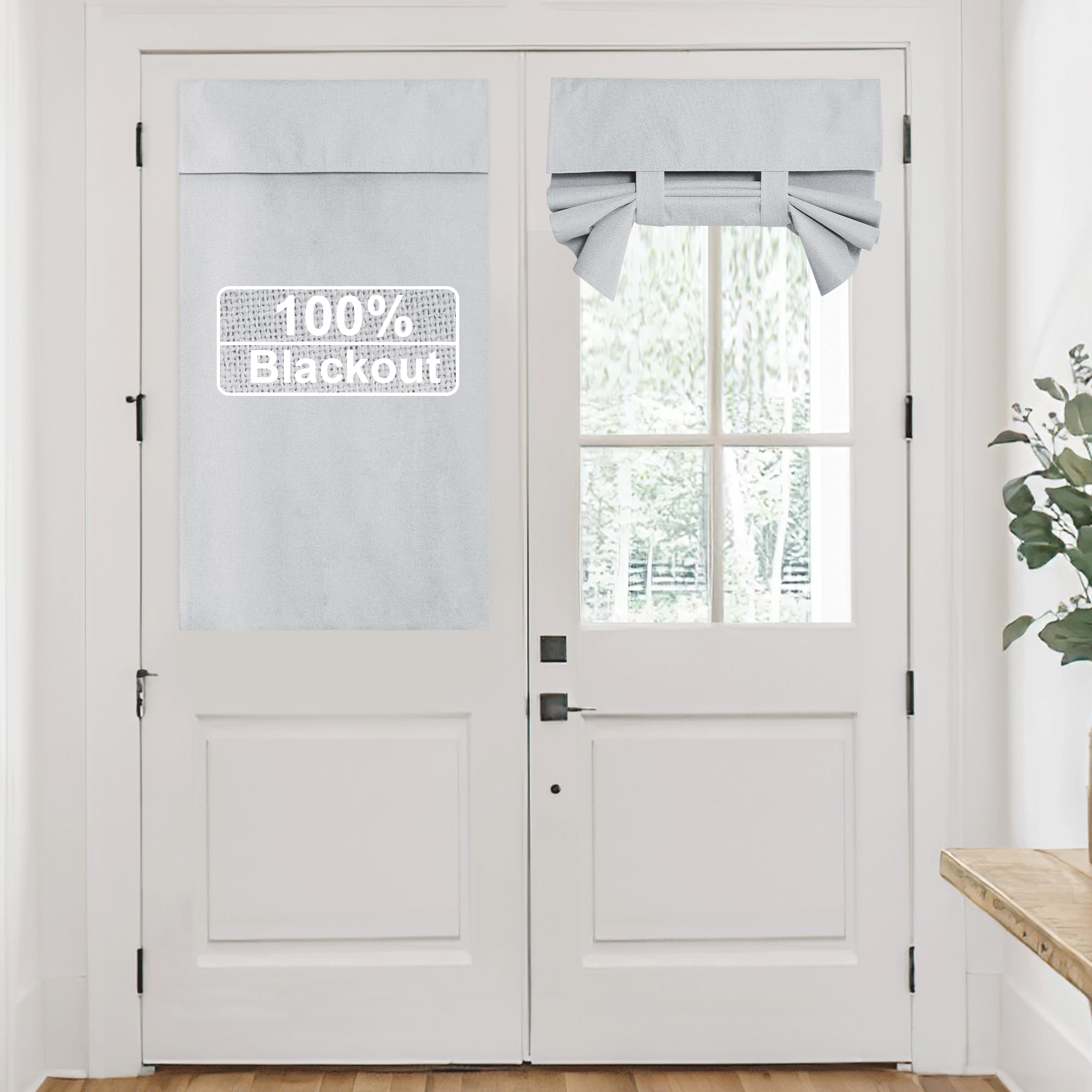 Photo 1 of RYB HOME 100% Blackout Short French Door Linen Curtain for Small Window, Light Blocking Privacy Window Drapes for Front Doors Lightweight Tie up Shade, W 26 x L 40, Greyish White, 1 Panel