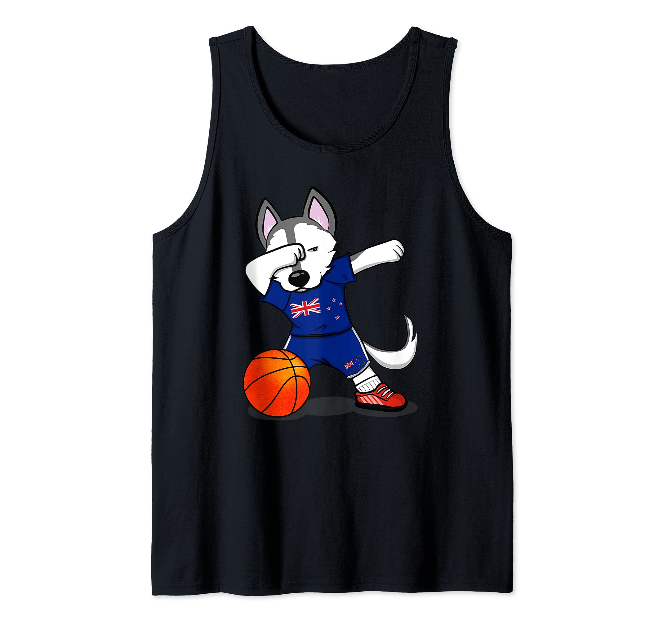 Dabbing Husky Dog New Zealand Basketball Fans Jersey Flag Tank Top