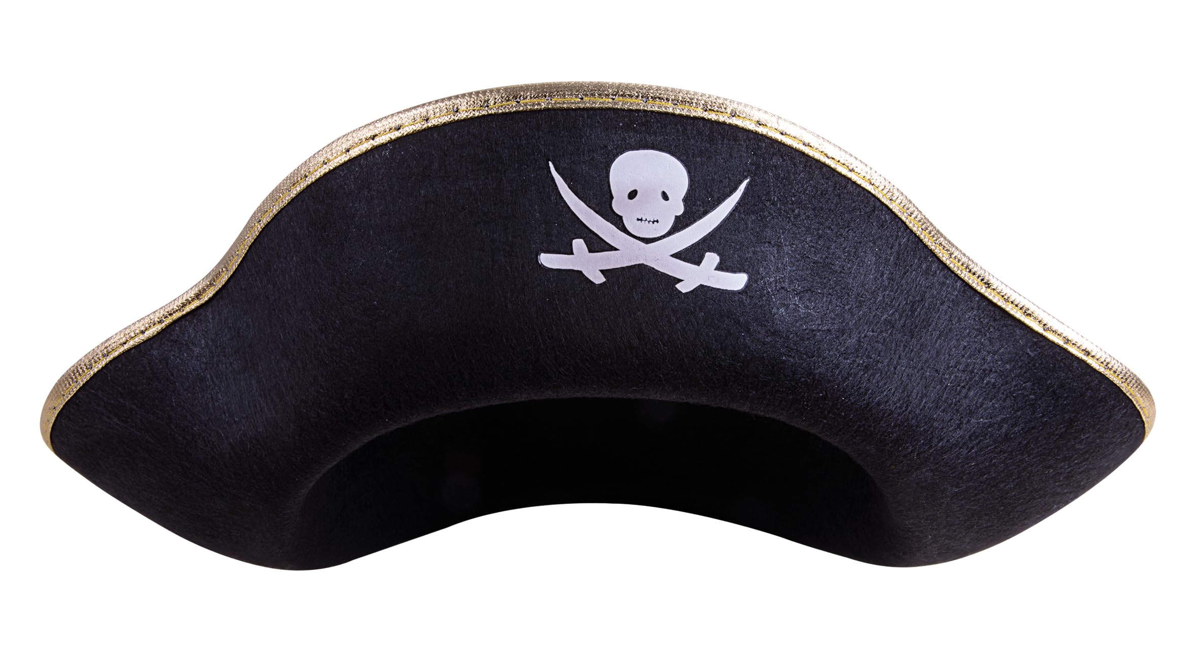 P'tit Clown - 24600 - Pirate Hat with Skull - Pirate's Hat - Fancy Dress Accessory - For Carnival, Theme Parties, Costume Parties, Manga, Halloween - Felt - Adult - Gold/Black