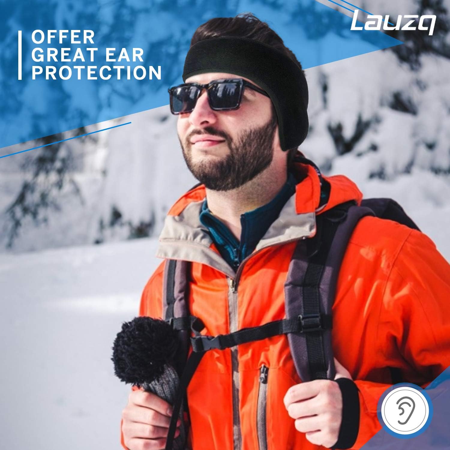 Lauzq Winter Ear Warmers/Muffs Headband for Men Women Kids, Fleece Ear Covers for Running Cycling,Warm & Stretch: Clothing