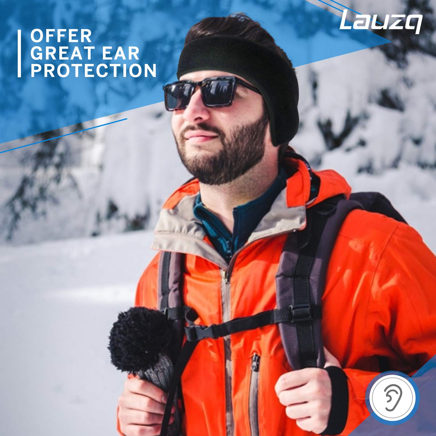 Lauzq Winter Fleece Ear Warmers Muffs Headband for Men Women Kids Ski Running Cycling