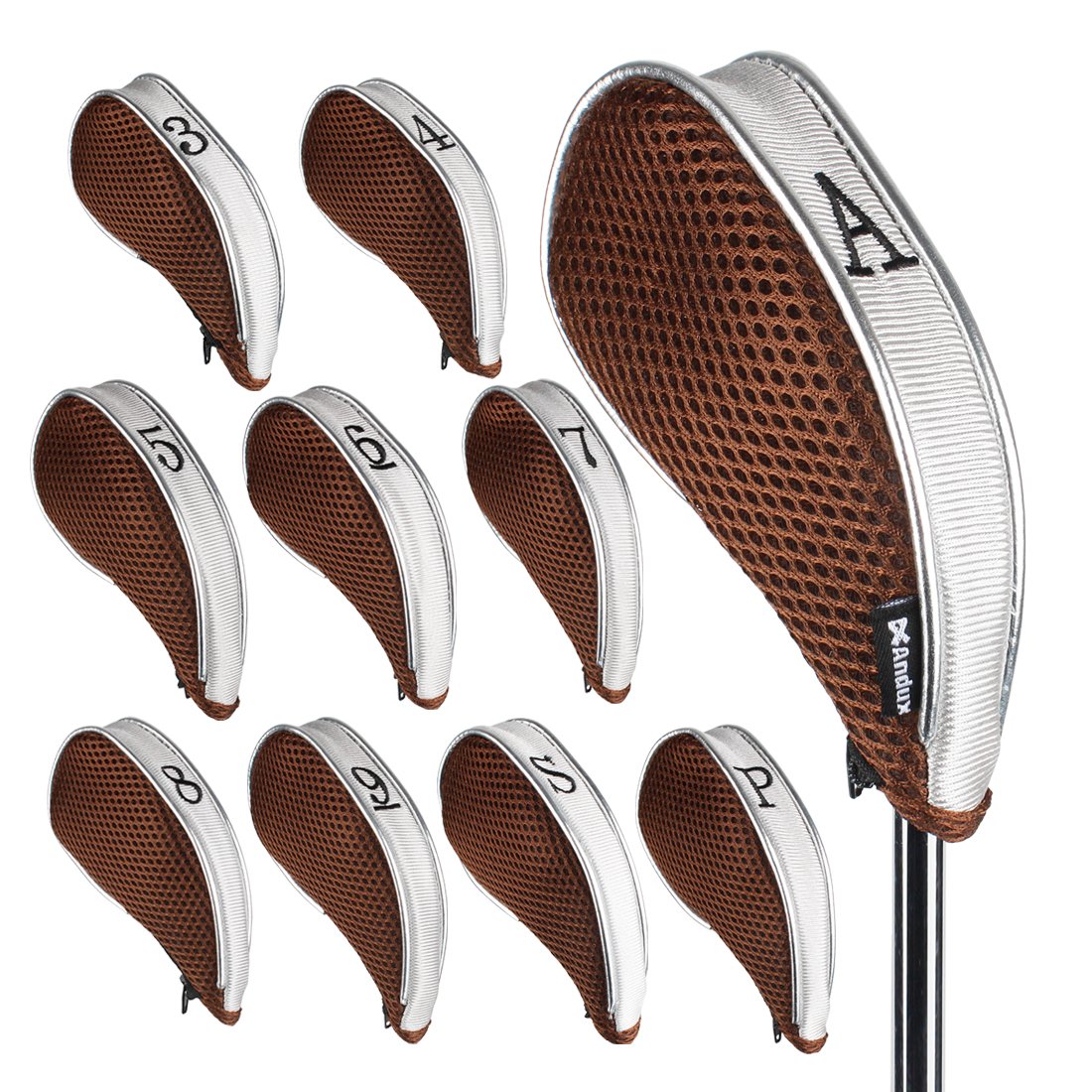 Andux Mesh Golf Iron Head Covers with Zipper Left and Right Handed