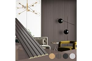 OUZUGIE WPC Acoustic Slat Wall Paneling, 8-Pack 114 x 6 Inches 3D Wall Panels for Interior Wall Decor,Living Room,TV Background,Study Room,Office Spaces,Bedroom,Low Grille (Walnut)