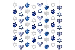 KMCCUMBER 8 Pcs Hanukkah Banner Hanukkah Decorations Chanukah Garland Banner for Home Holiday Party Supplies, Blue and White