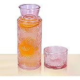 21.6 Oz Glass Carafe with Lid, Elegant Bedside Water Carafe and Glass Set - Pink