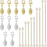 20 Pack Necklace Extenders, Magnetic Necklace Clasp with Lobster Clasp, 18K Plated Brass Jewelry Converters and Stainless Steel Extender, Suitable for Bracelet Necklaces Anklet Chains, Gold&Silver