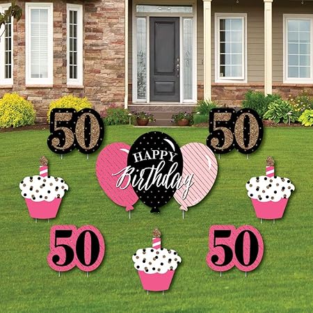 Amazon Com Chic 50th Birthday Pink Black And Gold Yard Sign