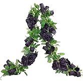 Etistta 2 PCS 6.5 Ft. Artificial Black Rose Vine for Halloween Decor, Hanging Black Silk Flower Garland for Outdoor Home Wall Decorations
