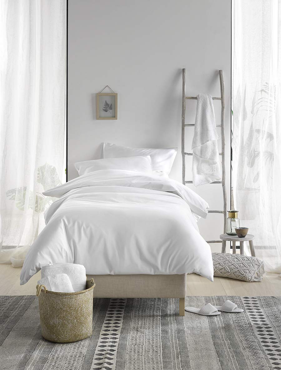De Witte Lietaer Satin Quality Bed Linen Made from Combed Cotton, White/White, 140x200 cm + 1 taie