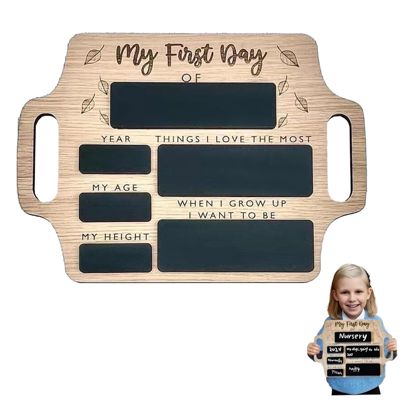 GIONAR First Day of School Board - Reusable Wooden Chalkboard with Handle, Personalized Photo Prop and Memory Board for Kids