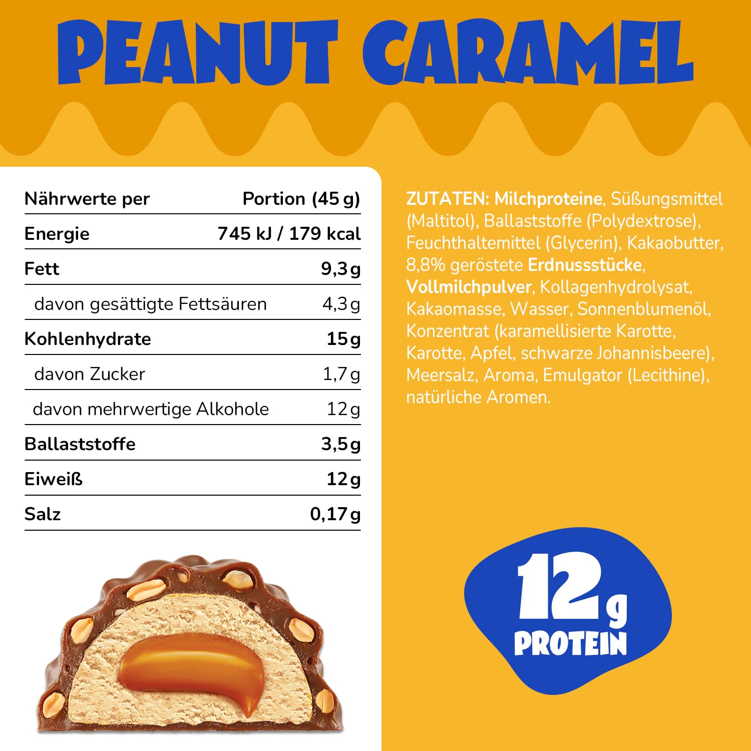 ahead Protein Riegel | Peanut Caramel | 14x 45g Extra softer Protein Riegel mit cremigem Kern | Low Carb Eiweißriegel ohne Zuckerzusatz & ohne Palmöl 5
