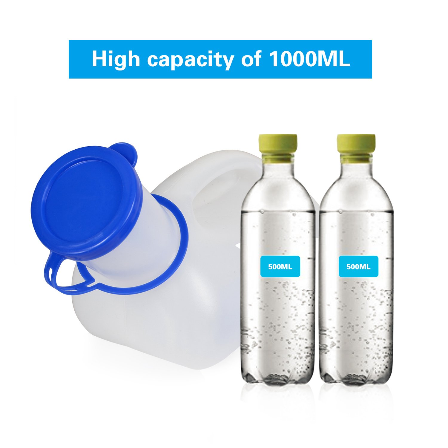 AWOKEN Unisex Urinal, Portable Toilet Urinal for Men and Women, Pee Bottle with a Sealed Lid and Funnel for Elderly Kids and Patients for Camping Outdoor Travel (Blue-1 Set of Urinal)