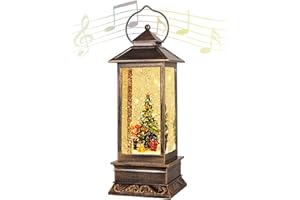JEDAWN Christmas Snow Globe Lantern Christmas Decorations, Xmas Gifts Christmas Vintage Home Decor Indoor,Christma Lantern Sparkling with Music 6H Timer, Holiday Party Gifts(Christmas Tree)