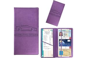 Kewucn Car Registration and Insurance Card Holder, Leather Auto License Document Glove Box Compartment Organizer, Essentials Vehicle Wallet Case for Driver License, ID Card (Purple)