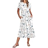 Zeagoo Women Summer Midi A Line Dress Short Sleeve Casual Flowy Tiered Beach Long Sundress with Pockets 2026 Vacation Travel