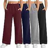 LessonZoo 4 Pack Girl's Sweatpants Straight Leg Drawstring Pants High Waisted Baggy Joggers Teen Girl Pants with Pockets