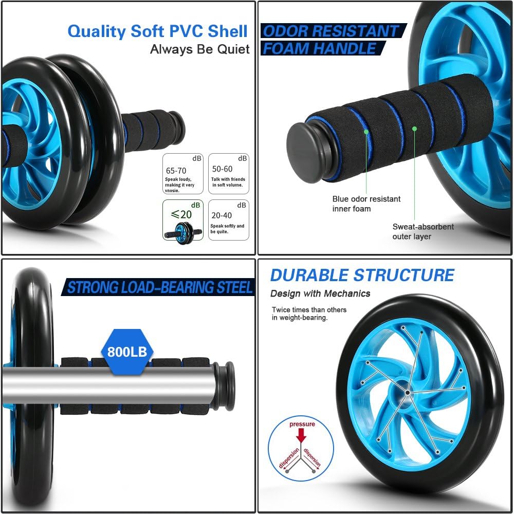 TOMSHOO 5-in-1 AB Wheel Roller Kit AB Roller Pro with Push-UP Bar, Hand Griper, Jump Rope and Knee Pad - Portable Equipment for Home Exercise, Workout (Upgraded Version) : Sports & Outdoors