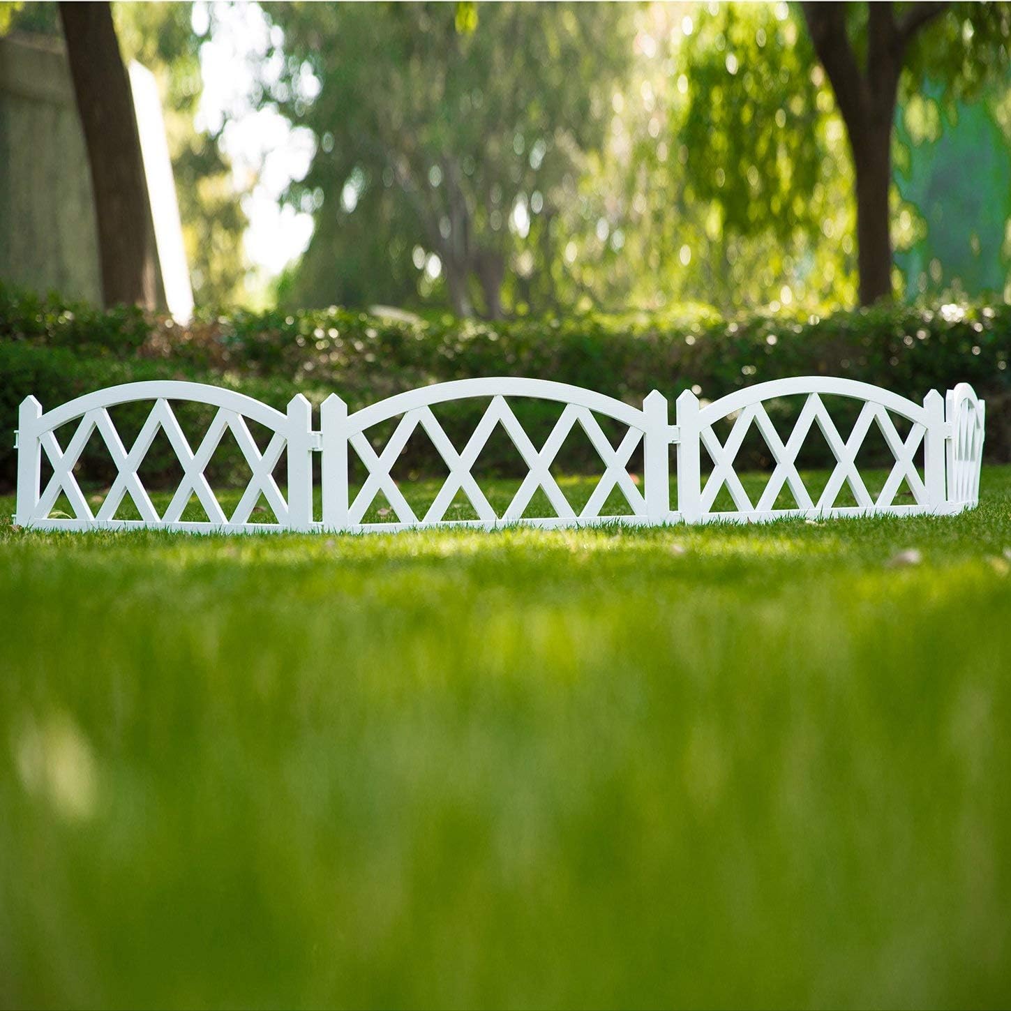 Sungmor 94.5"(2.4M) Length Plastic Garden Border Fencing Lawn Edging, Decorative Path Edging, White Pickets Rail Fence,Indoor Outdoor Protective Guard Fencing Panels