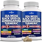 NEW AGE Sea Moss Capsules, Black Seed Oil Ashwagandha Turmeric Bladderwrack Burdock - with Manuka, Honey Dandelion, ACV Black Pepper Gluten Free