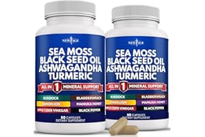 NEW AGE Sea Moss Capsules, Black Seed Oil Ashwagandha Turmeric Bladderwrack Burdock - with Manuka, Honey Dandelion, ACV Black Pepper Gluten Free