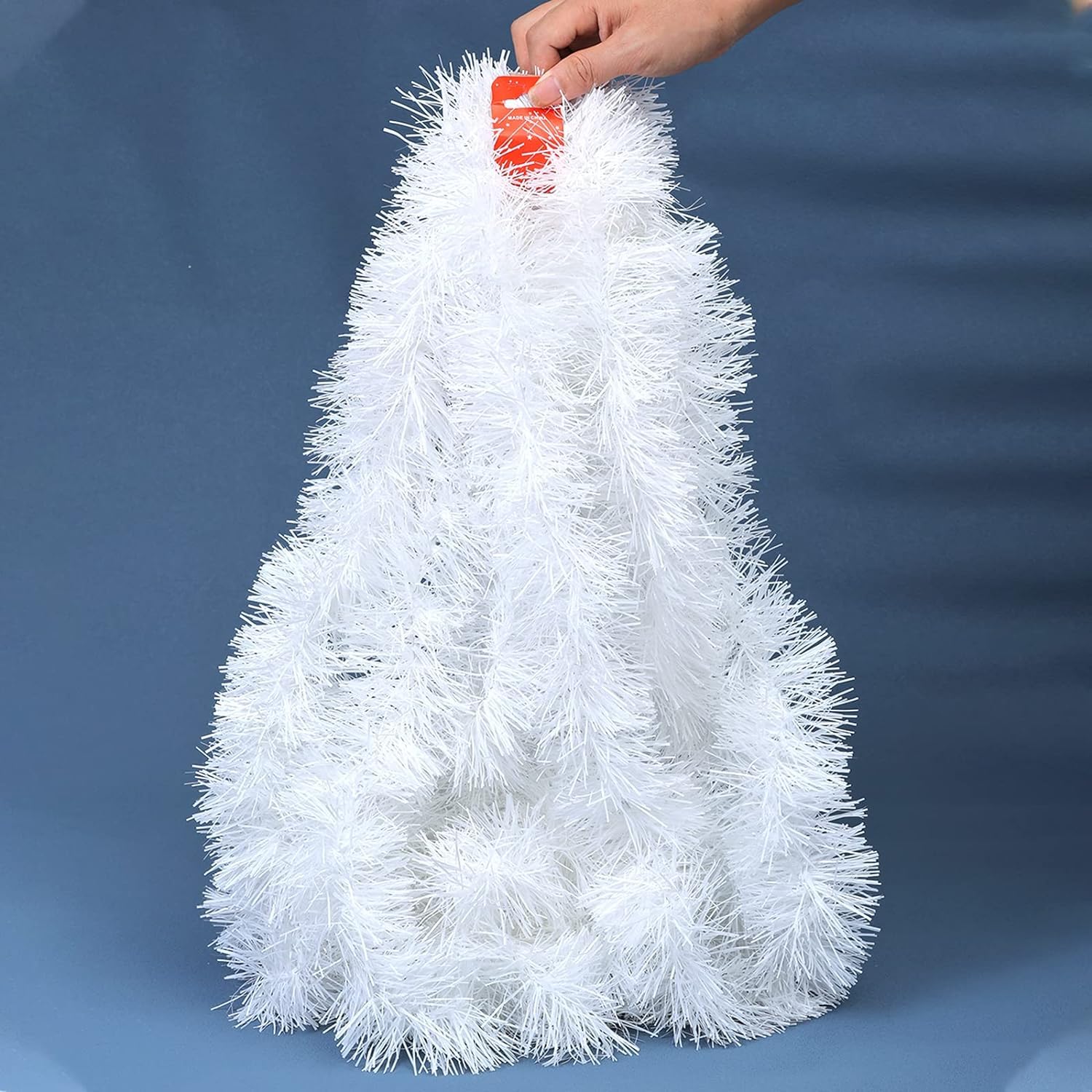 6M Christmas Tinsel Garland, White Tinsel Christmas Decorations, Chunky Metallic Shiny Garland Xmas Tree Hanging Decorations for Xmas Holiday Indoor Outdoor Party Decor