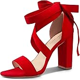 Strappy Heels for Women Chunky Heels High Heeled Sandals with Lace Up Fahsion Casual Nude Block Heel Sandals