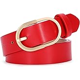 SANSTHS Women Faux Leather Chic Belts for Jeans Pants Dresses, Fashion Ladies Belt Solid Color with Gold Curved Pin Buckle