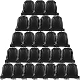 PLULON 25 Pcs Black Drawstring Bags Bulk, Black Drawstring Backpack Bulk String Backpack Cinch Sack Pull Sport Gym Backpack Bags for Yoga Traveling Outdoor Sports