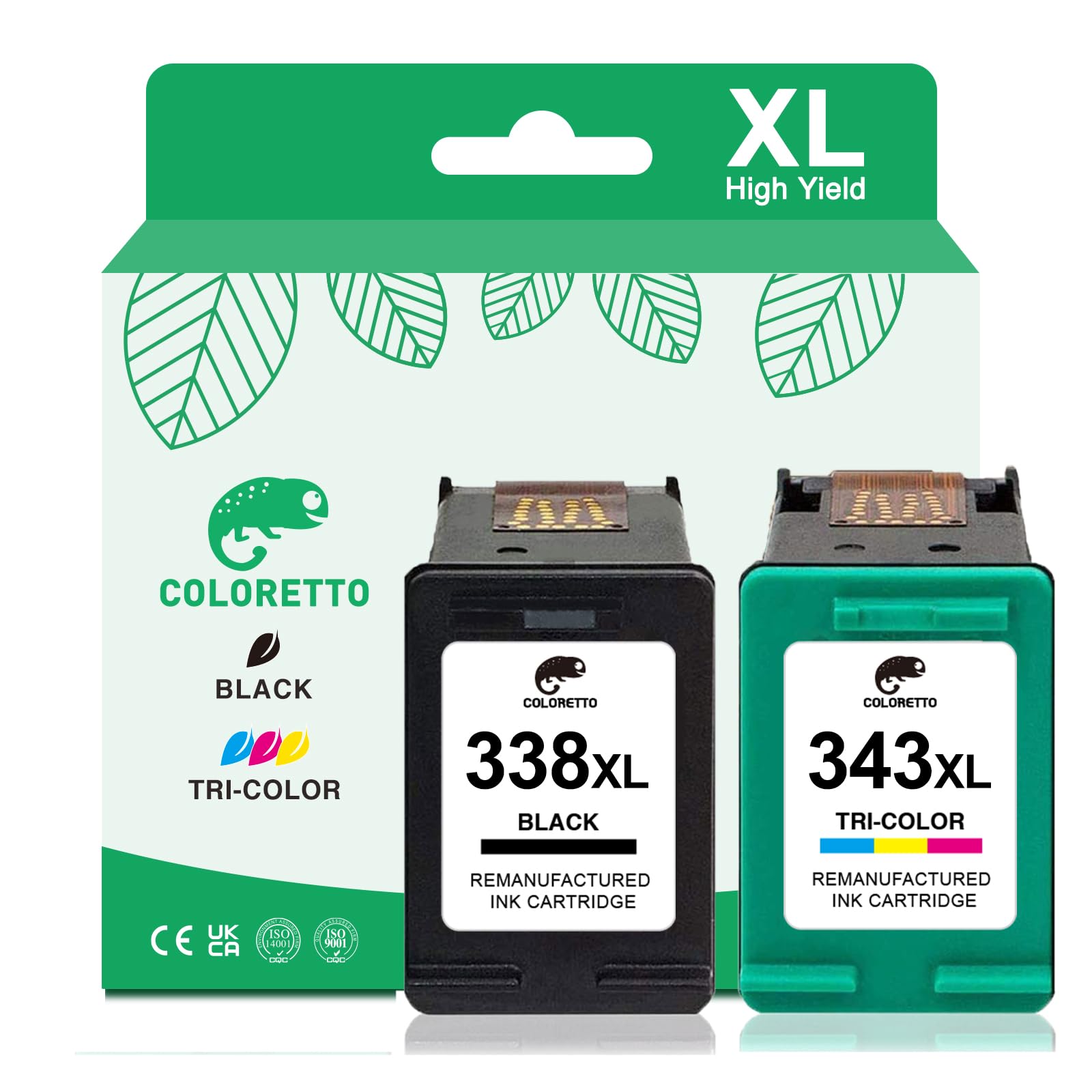 COLORETTO 338XL 343XL for HP 338 343 XL for Photosmart 2575 Ink Cartridge Replacement 2610 2710 2713 8150 2613 2615 Deskjet 460c 5740 6540 6840 D4145 D4163 D4168 Officejet 4212 6210 Black and Colour