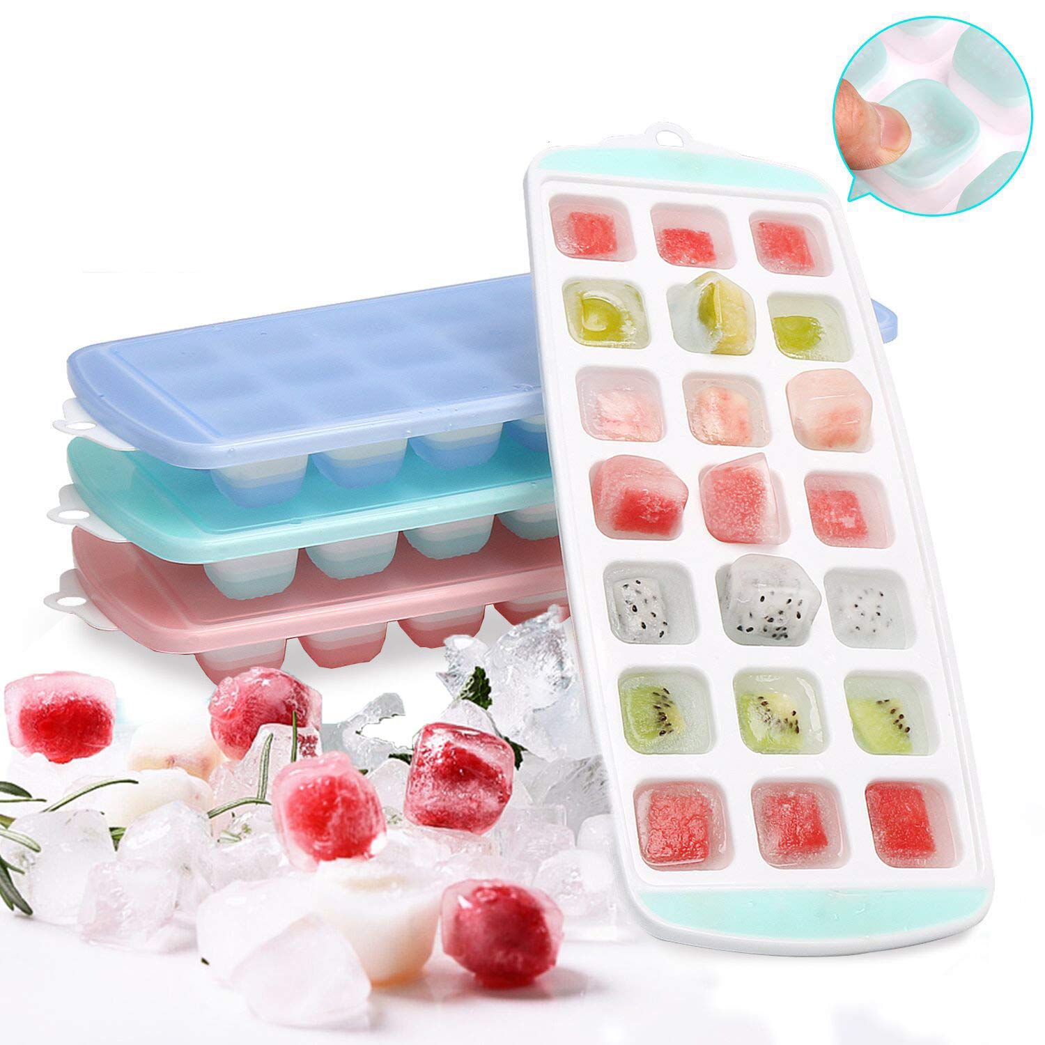 3 Packs Large Ice Cube Trays with Lids, LFGB Certified BPA Free Silicon