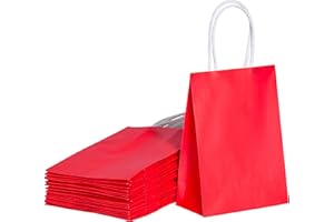 SUNCOLOR 25 Pack Small Red Gift Bags with Handles – 6" Recyclable Paper Goodie Bags for Party Favors, Kids Birthday, Weddings, Christmas, Valentine’s Day