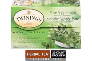 Twinings Pure Peppermint Herbal Revive Individually Wrapped Tea Bags | Naturally Caffeine-Free | 20 Count (Pack of 6) | Enjoy
