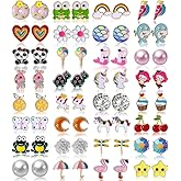 32/40 Pairs Hypoallergenic Stud Earrings for Girls Kids Stainless Steel Stud Earrings Set Vivid Colors and Multi-styles Cute Earring Jewelry Gifts for Girls Kids