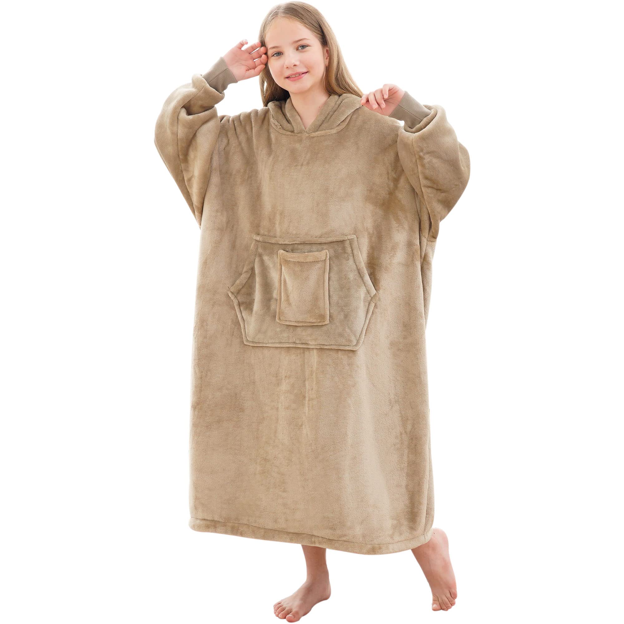 FUSSEDA Oversized Wearable Blanket Sweatshirt,Super Thick Warm Fleece Sherpa Cozy Blanket Hoodie with Pockets&Sleeves for Adult Kids