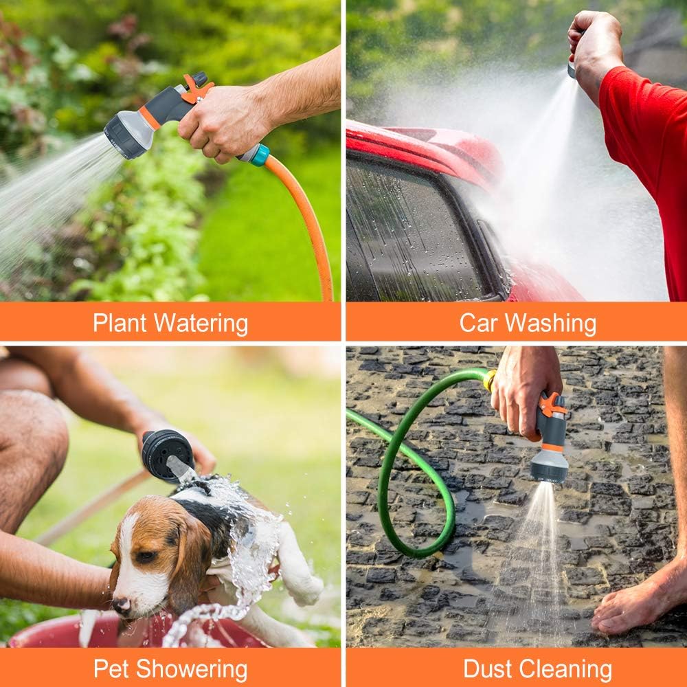 ACCENTER Water Hose Nozzle Water Spray Nozzle Heavy Duty Plastic Garden Hose Nozzle with 8 Patterns of Spray Perfect for Watering Plants Lawns,Washing Cars,Showering Dogs Orange: Home Improvement