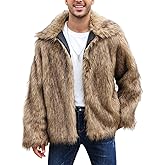 Arssm Mens Luxury Faux Fur Jacket Fluffy Furry Coats Lapel Collar Long Sleeve Outerwear Winter Warm Cardigans(Brown-Medium)