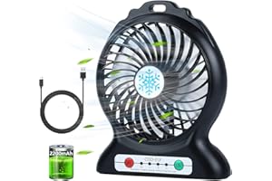 HZD Desk Fan Rechargeable, Mini Portable Fan,3 Speeds Desktop Table Cooling Fan, LED Light, Quiet Personal Fan for Home, Office, Camping, Outdoor, Travel, Indoor