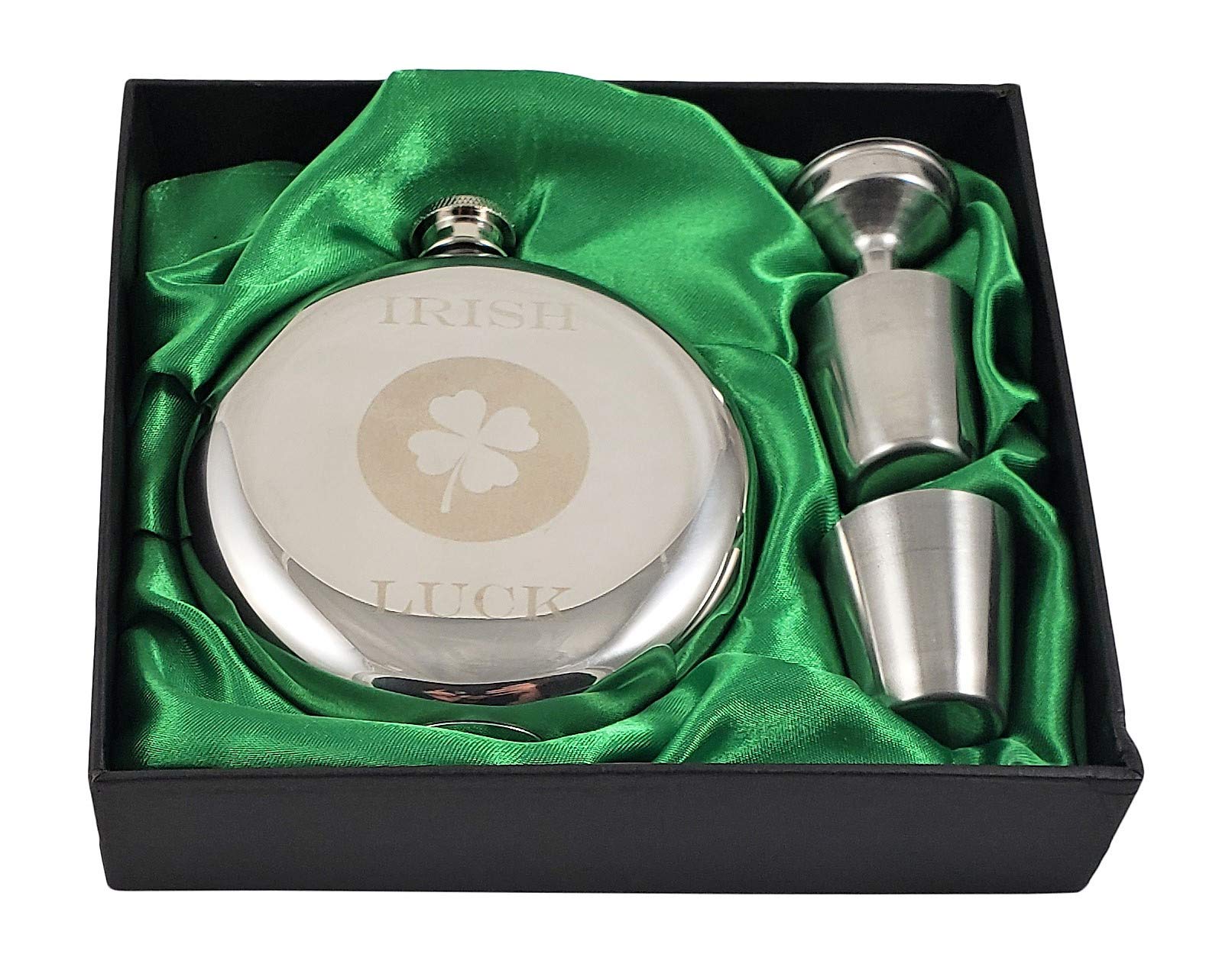 Irish Luck 10 Ounce Round Flask Gift Set-Great Ireland Themed Gift